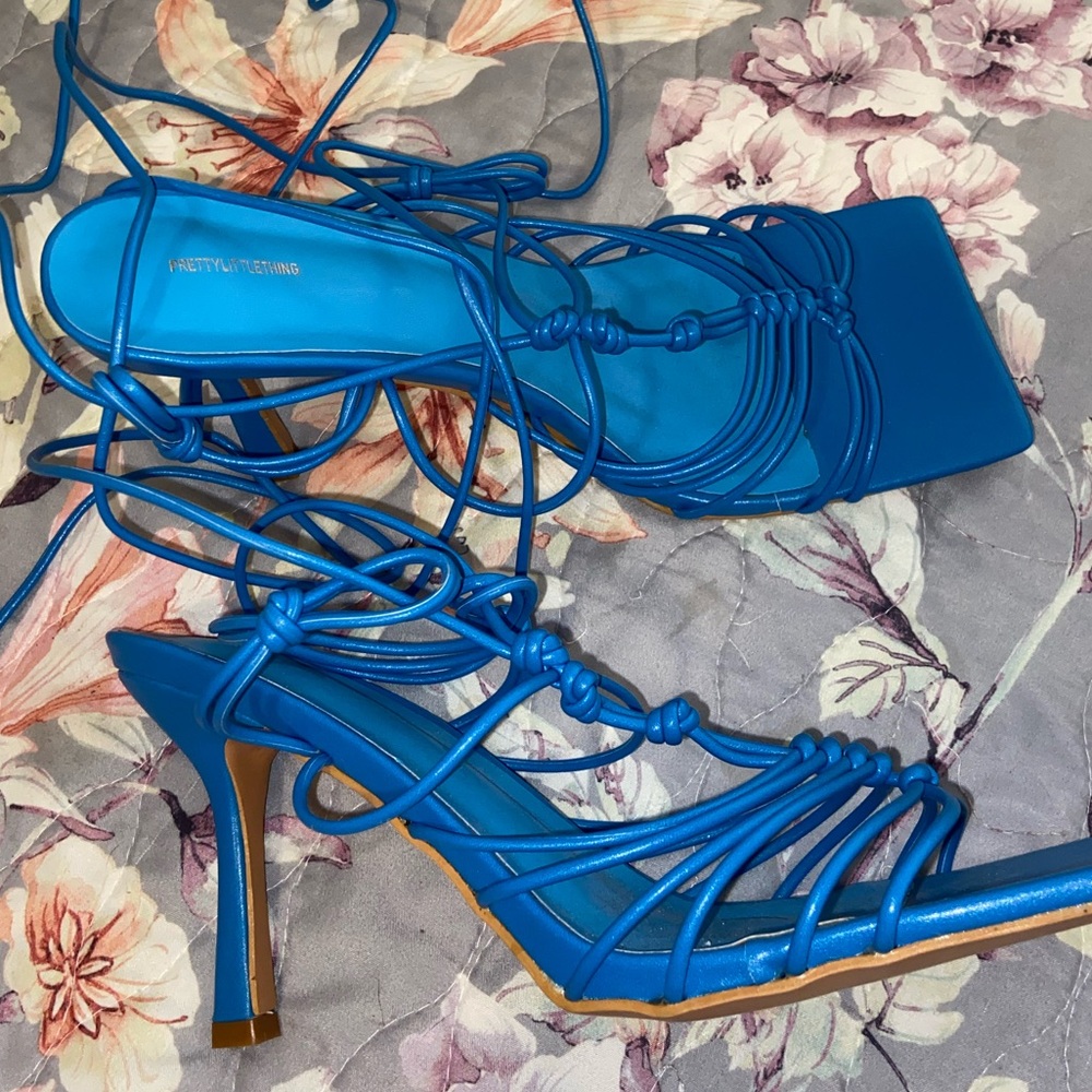 PrettyLittleThing Electric Blue Strappy Lace-Up Heels